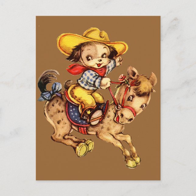 Carte Postale Le cow-boy chiot sur son cheval (Devant)
