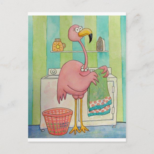 Carte Postale Le Flamant rose Whimsical Rose Fait De La Lessive  (Devant)