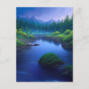 Carte Postale Le flux enchanteur de la rivière dans la vallée ve
