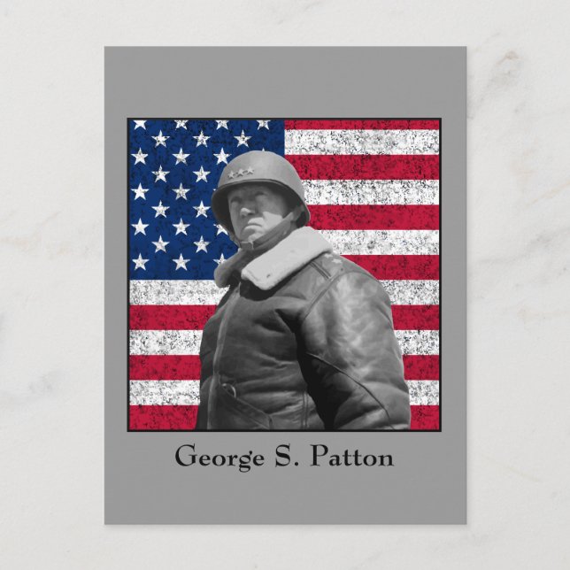 Carte Postale Le général Patton et le drapeau américain (Devant)