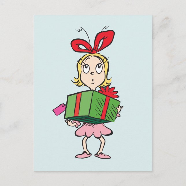 Carte Postale Le Grinch | Cindy-Lou Who - Tenant un cadeau (Devant)