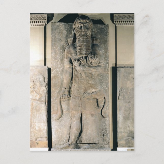 Carte Postale Le héros Gilgamesh tient un lion (Devant)