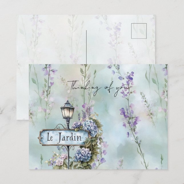 Carte Postale Le Jardin (jardin) Plutôt Fleurs violettes (Devant / Derrière)