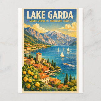 Carte Postale Le lac de Garde, Italie, dans un style rétro class