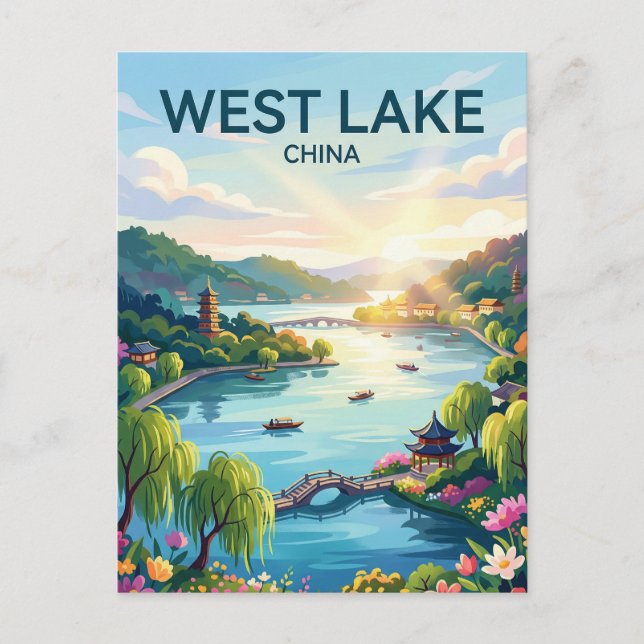 Carte Postale Le lac de l'Ouest de Chine (Devant)