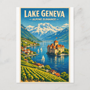 Carte Postale Le lac Léman, Suisse, dans un style rétro classiqu