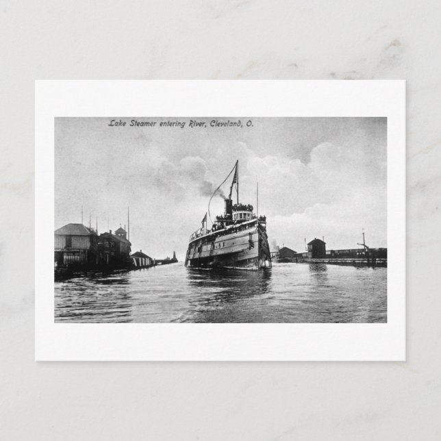 Carte Postale Le lac Steamer pénètre dans la rivière, Cleveland, (Devant)