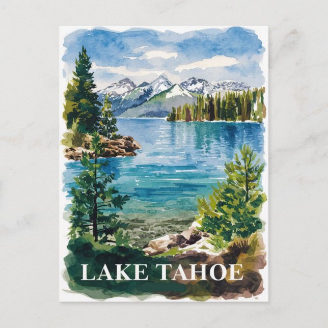 Carte Postale Le lac Tahoe Californie Nevada aquarelle peinture (Devant)