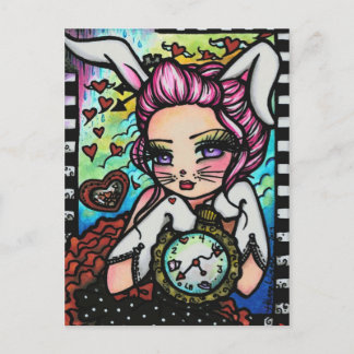 Carte Postale Le lapin blanc Alice Fairy Imaginaire Art Girl