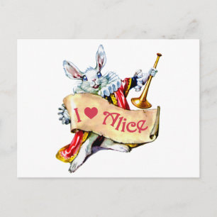 Carte Postale Le lapin blanc d'Alice dit : "J'aime Alice"