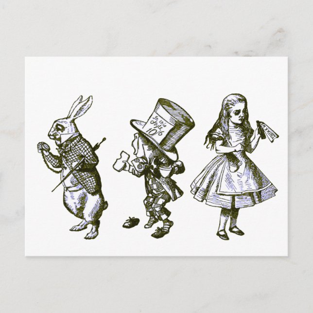 Carte Postale Le lapin, le chapelier et Alice du pays des (Devant)
