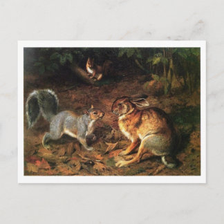Carte Postale Le lapin rencontre l'écureuil