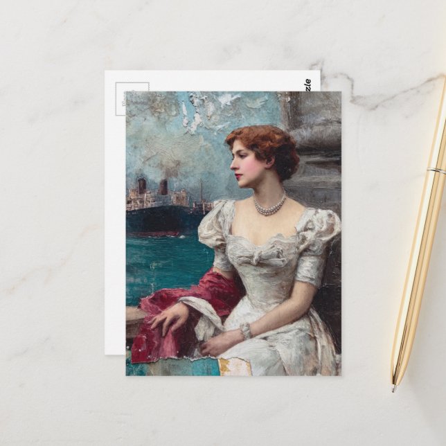Carte Postale Le long de la rivière Collage de techniques mixtes (Devant/Arrière en situation)