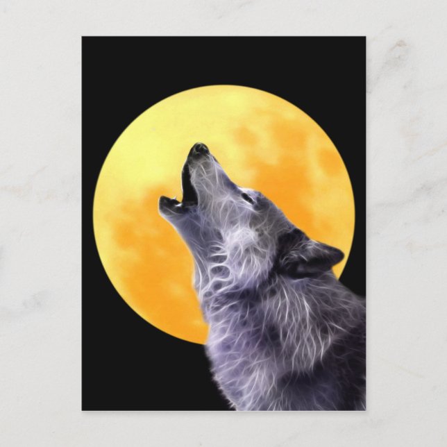 Carte Postale Le loup hurle à la pleine lune (Devant)