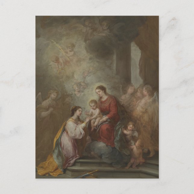 Carte Postale Le mariage mystique de Sainte Catherine par Murill (Devant)