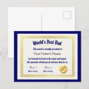 Carte Postale Le meilleur certificat papa du monde Funny moderne