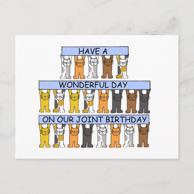 Carte Postale Le même jour Jour Mutuel Anniversaire Cartoon Cats (Devant)