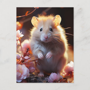 Carte Postale Le mignon hamster dans les fleurs