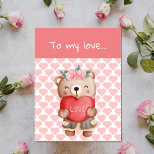 Carte Postale Le mignon ours en peluche de Valentine envoie un c