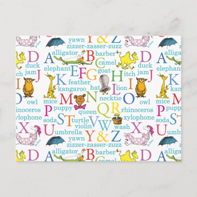 Carte Postale Le modèle ABC de Dr Seuss avec des mots (Devant)