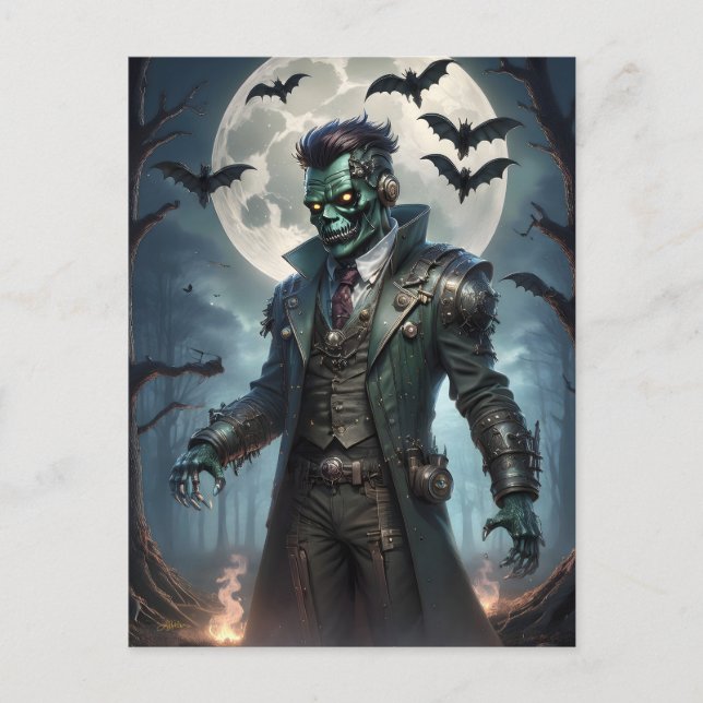 Carte Postale Le monstre de Halloween Steampunk Frankenstein (Devant)