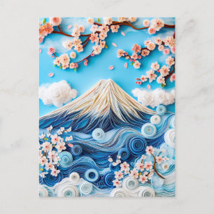 Carte Postale Le Mont Fuji au cou avec fleurs de cerisiers