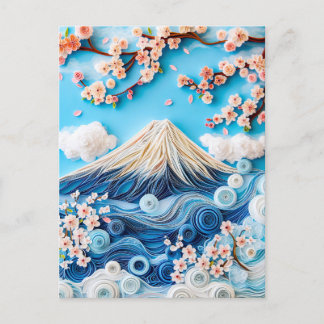 Carte Postale Le Mont Fuji au cou avec fleurs de cerisiers