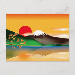 Carte Postale Le Mont Fuji, un monument japonais avec un coucher