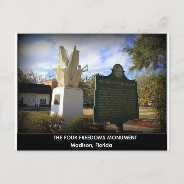 CARTE POSTALE LE MONUMENT DES QUATRE LIBERTÉS - MADISON, FL (Devant)