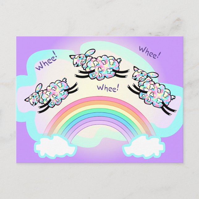 Carte Postale Le mouton à trois roues qui saute un arc-en-ciel s (Devant)