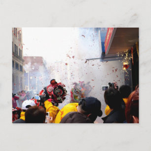 Carte Postale Le Nouvel An Chinois, pétards et lions