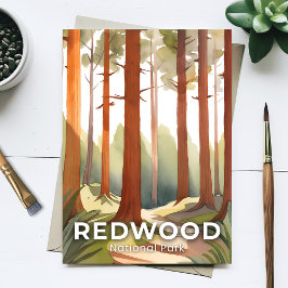 Carte Postale Le parc national de Redwood | Arbres aquarelles