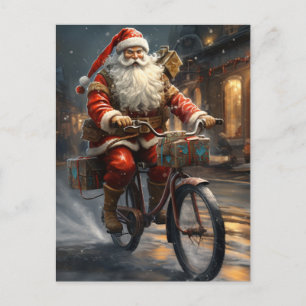 Carte Postale Le Père Noël à vélo Noël