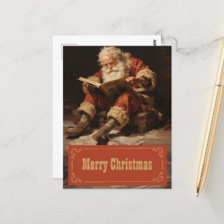 Carte Postale Le Père Noël lit le livre Peinture Art