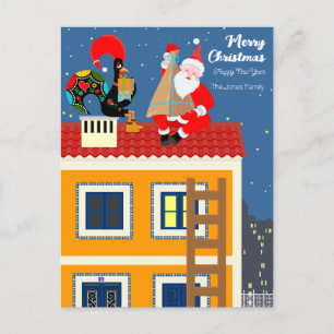 Carte Postale Le Père Noël rencontre le Coq portugais