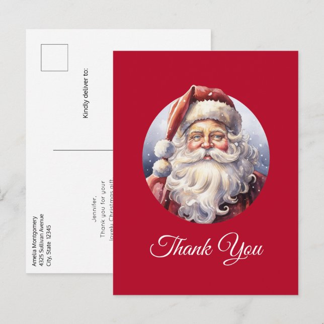 Carte Postale Le Père Noël rétro dans un Merci de Noël Casquette (Devant / Derrière)