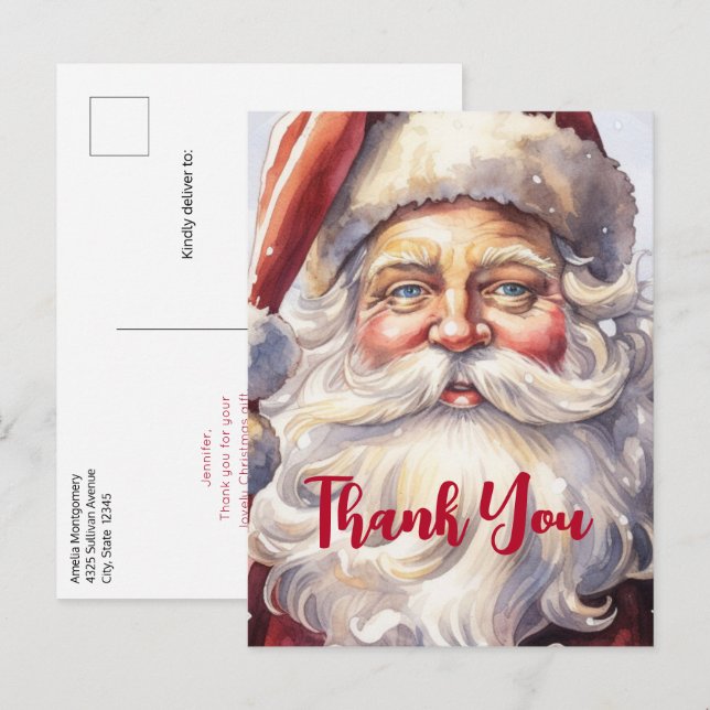 Carte Postale Le Père Noël rétro dans un Merci de Noël Casquette (Devant / Derrière)