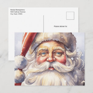 Carte Postale Le Père Noël rétro dans un Noël Casquette rouge