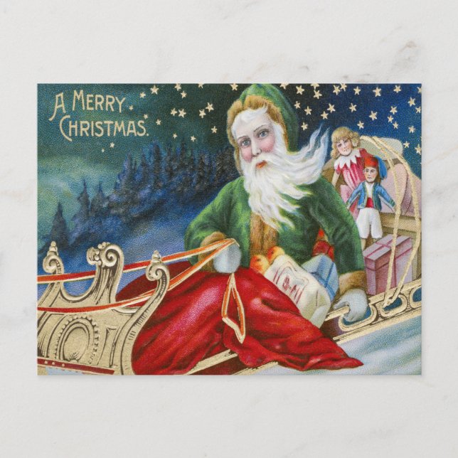 Carte Postale Le Père Noël sur sa traîne (Devant)