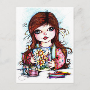 Carte Postale Le Petit Artiste Peint Fleurs Joyeuses
