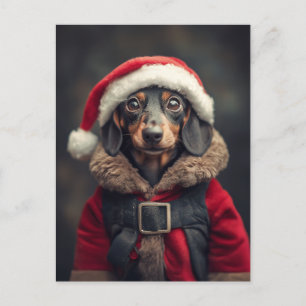 Carte Postale Le petit chien aidant de père Noël