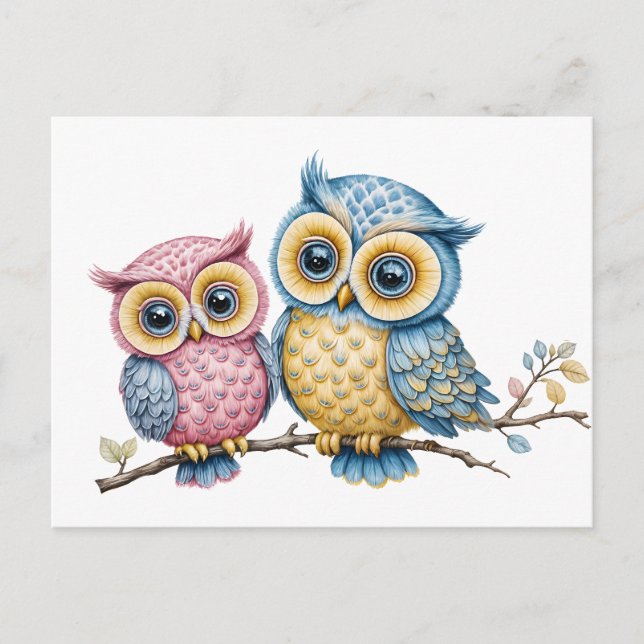 Carte Postale Le petit et le grand hibou (Devant)
