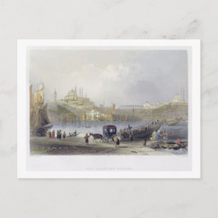 Carte Postale Le pont flottant, Istanbul, gravé par J.C. Be
