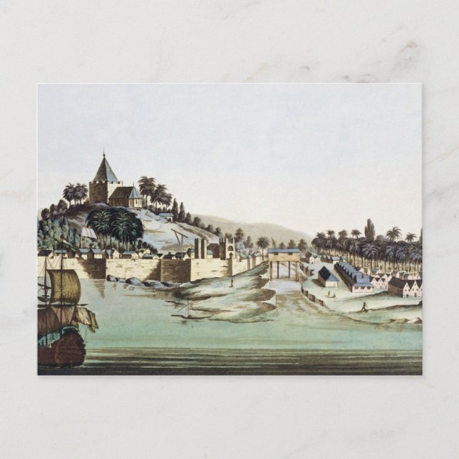 Carte Postale Le port et la ville de Malacca, Malaisie, illustra (Devant)