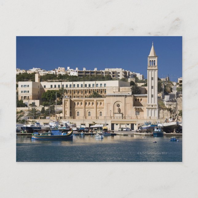 Carte Postale Le port et l'église de Marsaskala sur (Devant)