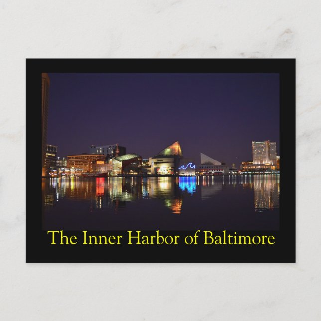 Carte Postale Le port intérieur de Baltimore à la nuit (Devant)