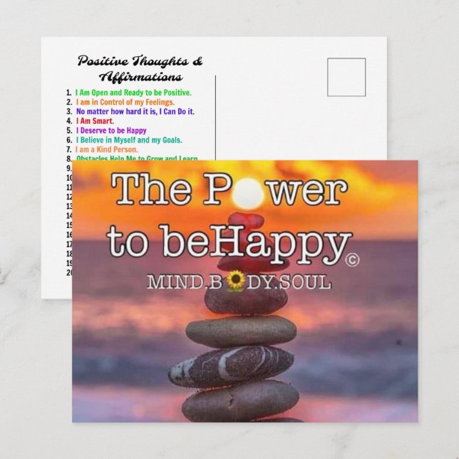 CARTE POSTALE LE POUVOIR D'ÊTRE HEUREUX AVEC AFFIRMATIONS POSTCA (Devant / Derrière)