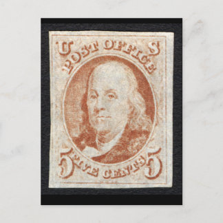 Carte Postale Le premier timbre de l'Amérique - Benjamin Frankli