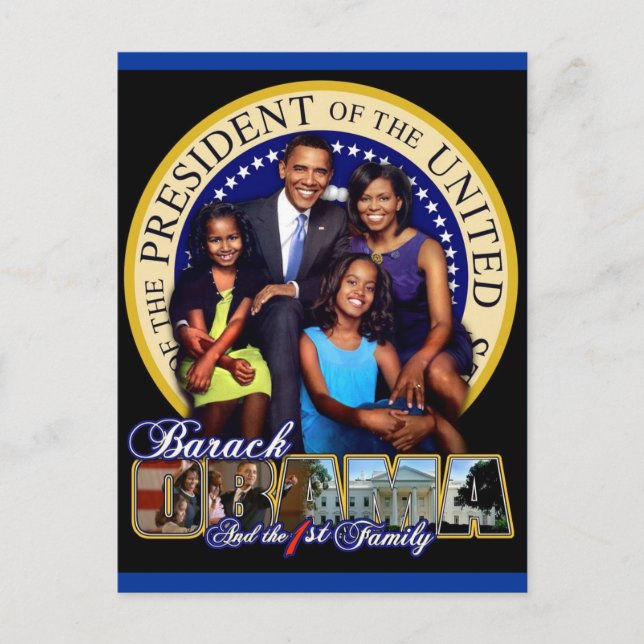 CARTE POSTALE LE PRÉSIDENT BARACK OBAMA ET LA FAMILLE (Devant)