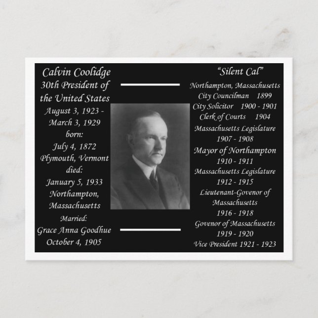 Carte Postale Le président Calvin Coolidge (Devant)